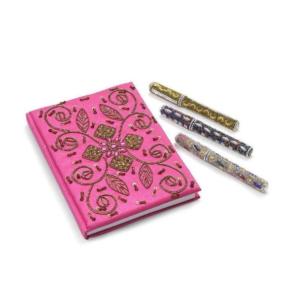 Other - Embroidered Journal with Rhinestone (3) Pens